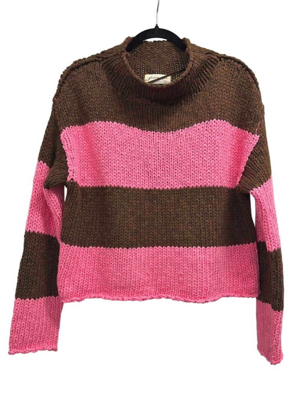 Free People Womens Striped Knit Sweater Brown & Pink XS New With Tags